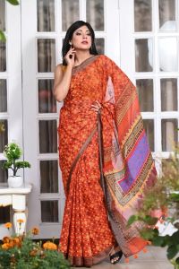Block Printed And Screen Printed Half Silk Saree SS04