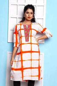 Tie Dye Color Embroidered Cotton Kurti
