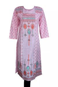 Pink Color Screen Print Embroidered Kurti 
