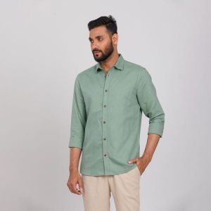 Turf Green Semi Fit Casual Shirts