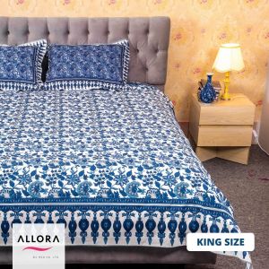 White Blue Print Bed Sheet