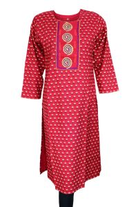 Maroon Color Screen Print Embroidered Cotton Kurti 