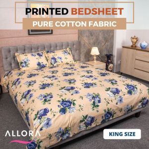 Allora Blue Flower Printed Bedsheet