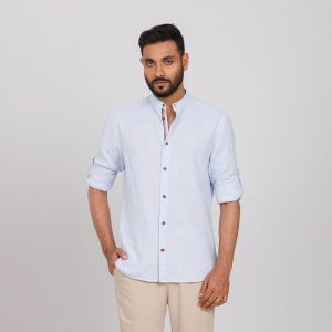 Light Sky Semi Fit Band Collar Casual Shirts