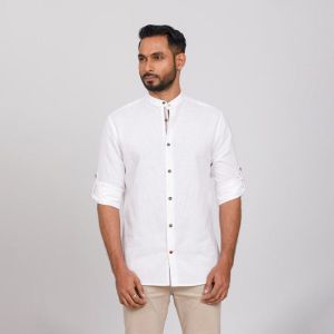 White Semi Fit Band Collar Casual Shirts