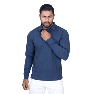 Blue Long Sleeve Polo Shirt For Cozy Winter