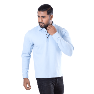 Sky Blue Long Sleeve Polo Shirt