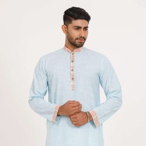 Sky Blue Printed Placket Regular Fit Panjabi