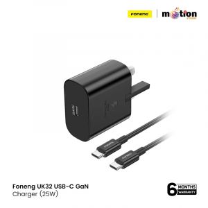 FONENG 25W GaN USB-C Wall Charger With Type-C Cable (UK32) - Black