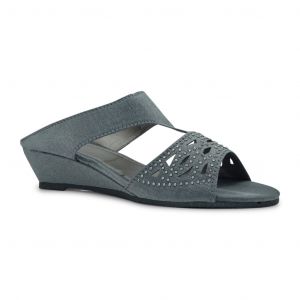 Grace Silver Wedge Mules For Women