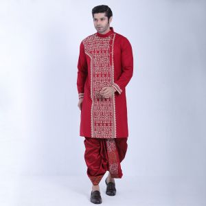 Men's Maroon Premium Cotton Printed Panjabi-19102P