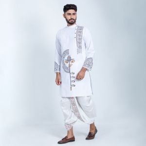 Men's White Premium Cotton Printed Panjabi
