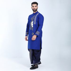 Men's Blue Premium Cotton Printed Single Panjabi-19148P