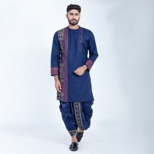 Men's Navy Premium Cotton Printed Single Panjabi-19190P