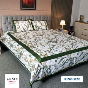 Allora Green Leaf Panel Design Bed Sheet