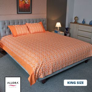 Allora Orange Colour Printed Bed Sheet