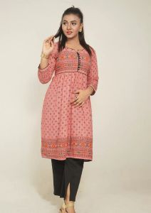 Maroon Color Screen Printed And Hand Work Cotton Kurti OPK246