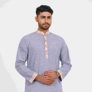 Light Sky Contrast Placked Regular Fit Panjabi