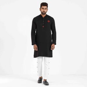 Cool Black Panjabi With Maroon Embroidery