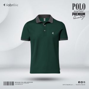 Single Jersey Knitted Cotton Polo - Green
