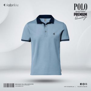 Single Jersey Knitted Cotton Polo - Sky blue