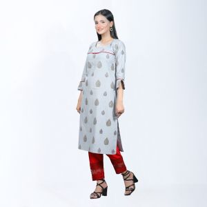 Women Ash Premium Cotton Printed Single Kameez-19254K