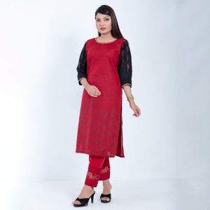 Women Maroon Premium Cotton Printed Single Kameez-19245K