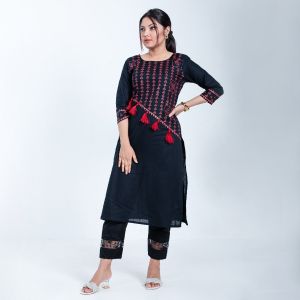 Women Black Premium Cotton Printed Single Kameez-19220K