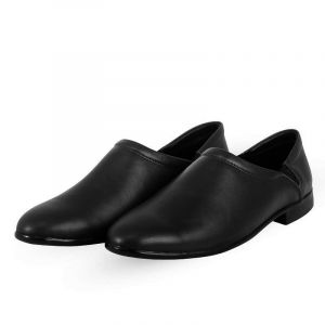 Black Plain leather Slip-On Shoes 