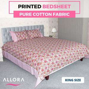 Allora Pink & Green Flower Print Bedsheet