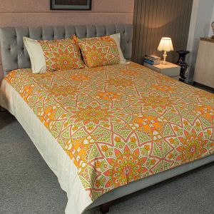 Heritage Harmony – Alpana Print Bedsheet – Orange