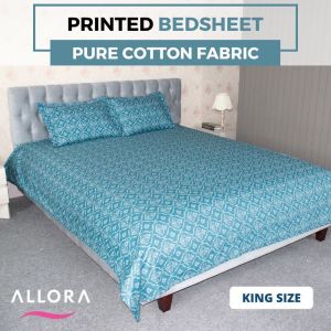 Allora Pastel Blue Print Bedsheet