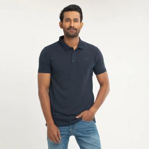 Cotton Solid Polo Shirt - Deep Navy