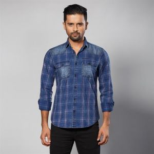 CHECK SHIRT WITH DENIM COMBINED