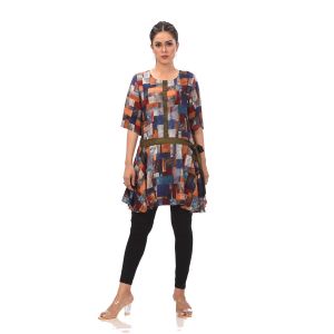 Wooden Brown Linen Printed Tunic