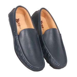 Navy Blue Leather Loafers 