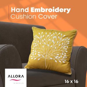 Yellow Hand Embroidery Cushion Cover